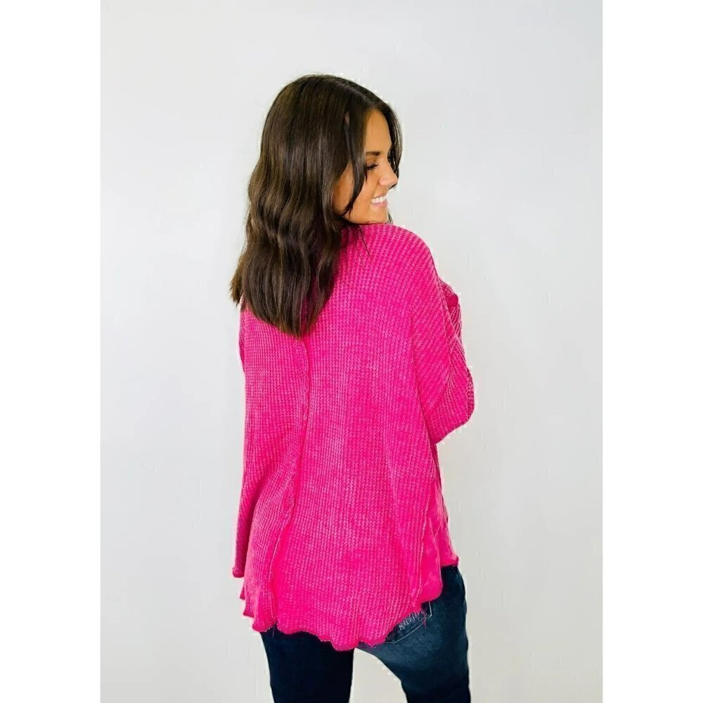 Meet You There Cotton Waffle Acid Wash Oversized Shacket in Hot Pink - Picture 3 of 3